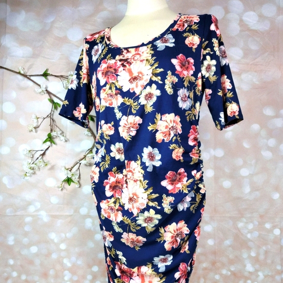MOTHER BEE FLORAL 3/4 SLEEVES RUCHED STRETCHY COMFORTABLE MATERNITY DRESS XL - Picture 9 of 13